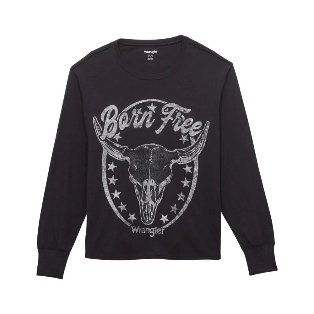 Wrangler Retro Women's Long Sleeve Oversized Born Free Steer Skull Graphic T-Shi